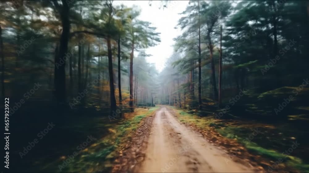 Misty path cutting through a dense forest Misty path cutting through a dense forest