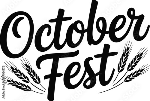October Fest lettering with wheat ears on white background text typography