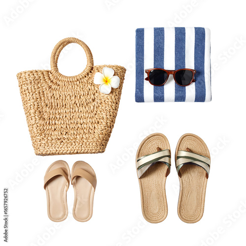 Wallpaper Mural Summery beach essentials composition with bag and sandals on transparent background Torontodigital.ca