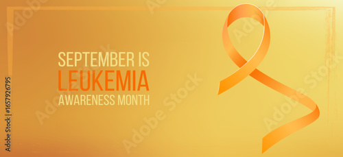 Leukemia awareness month concept. Banner with orange ribbon awareness and text. Vector illustration.