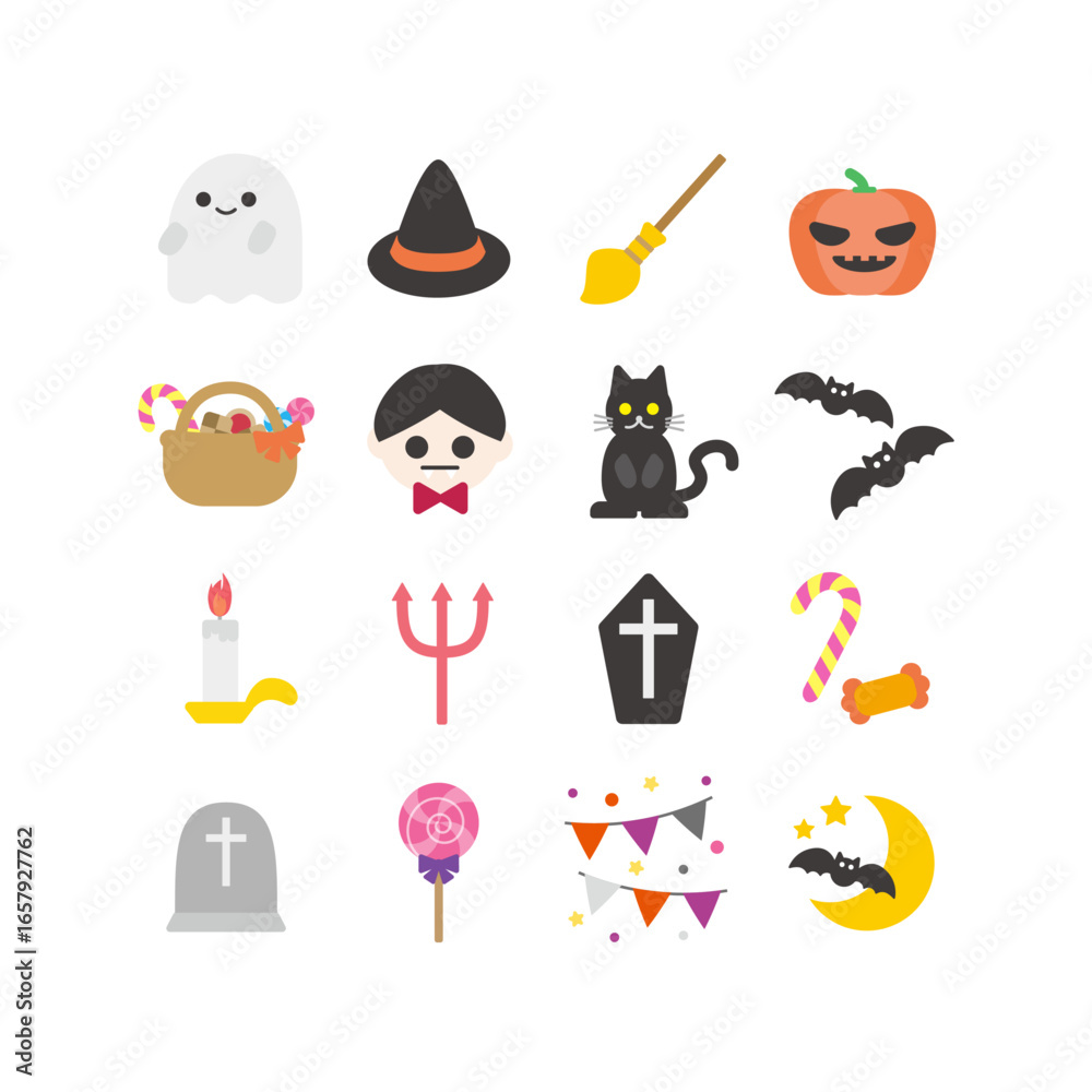 Fototapeta premium ハロウィンアイコンセット：おばけ・かぼちゃ・魔女 - Halloween Icon Set: Ghost, Pumpkin, and Witch
