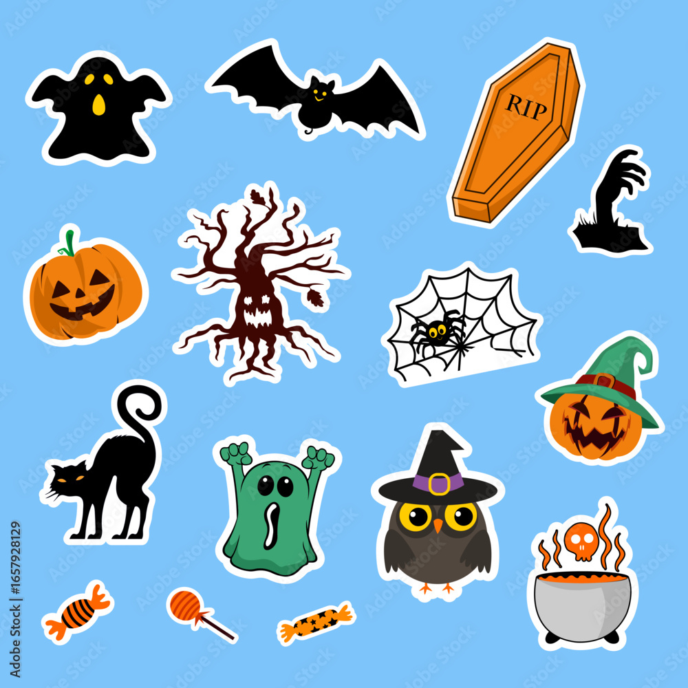 Fototapeta premium colorful halloween sticker vector collection