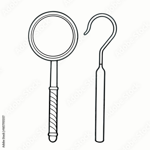 Dental mirror and hook instruments for oral examination and cavity prevention  for dental health awareness