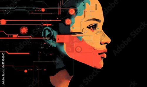 Representation of biohacking, featuring a human head with abstract technological elements, symbolizing the modification of the human  for enhanced cognitive and physical functions, Generative AI