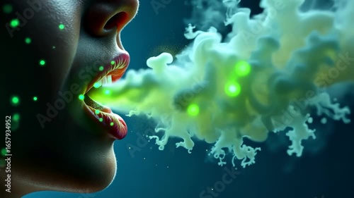 Bad breath, oral hygiene, dental health. Mouth care. Bacteria proliferate in mouth cavity. Halitosis reduces social interaction. Effective toothpaste prevents odor development.