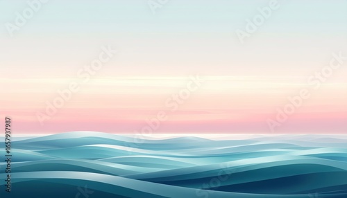 Serene Ocean at Sunset: Captivating image of ocean waves gently flowing under a pastel sky, perfect for evoking a sense of peace and calm.