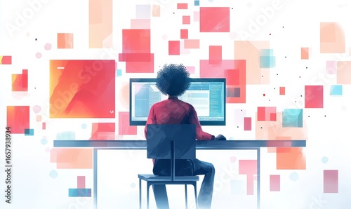 young man working on laptop in the office, Generative AI