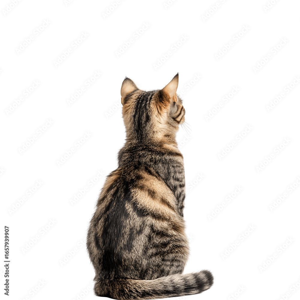 Obraz premium Orange cat sitting with its back turned, tail visible, displaying a relaxed posture