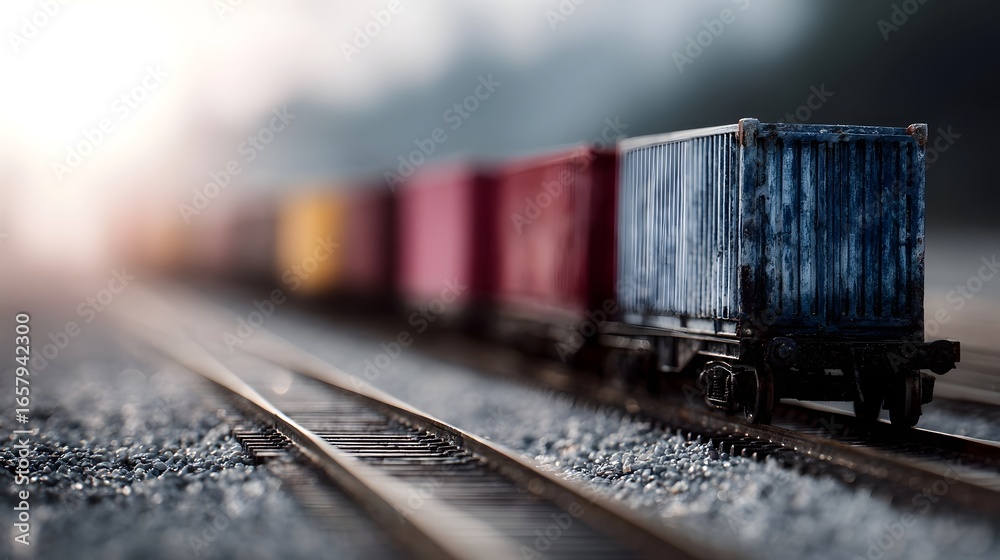 Fototapeta premium Freight train with cargo containers on the railroad tracks
