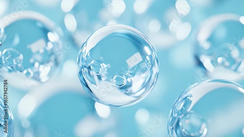 Wallpaper Mural Transparent Spherical Bubbles Floating In Blue Background With Reflections Torontodigital.ca