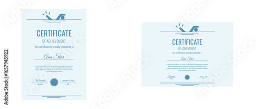 Certificate. Vector illustration set of swimming school Certificate template design. Perfect simple style Certificate diploma award layout for swim. EPS 10