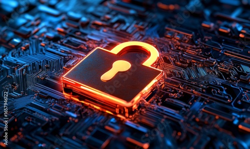 Abstract tech background depicting a data breach or unauthorized access to sensitive information, symbolizing cybersecurity threats and the complexities of safeguarding digital assets, Generative AI