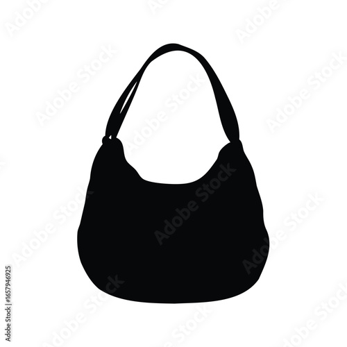 Monochromatic silhouette of a chic hobo bag with a shoulder strap, Women bag silhouette vector illustration