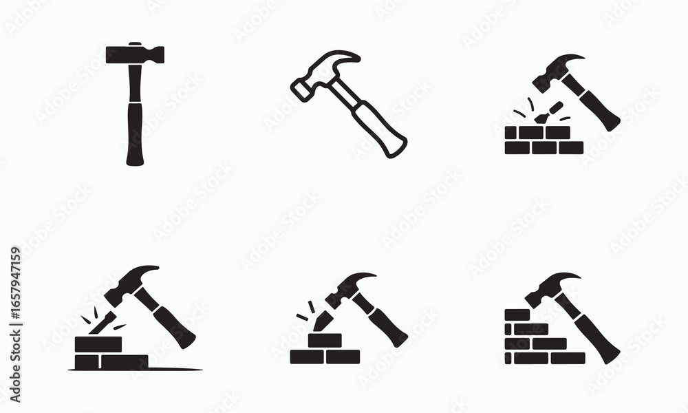 Obraz premium Bricklayer s hammer icons set isolated on white background