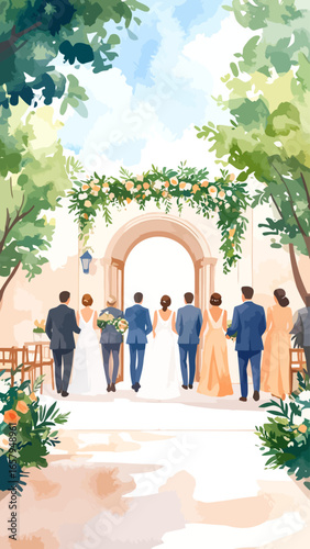 Wedding Party Processional: Bridesmaids, Groomsmen, and Couple in Elegant Attire