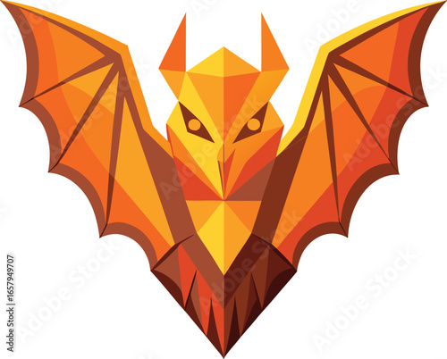 Minimal Halloween Symbols Fiery Bat Low Poly Design