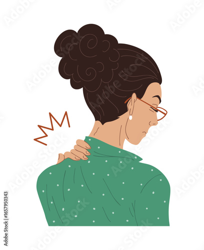 Woman office worker with neck pain illustration