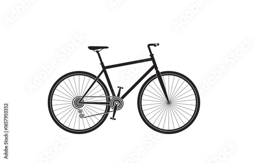 Silhouette of flat bar hybrid bicycle isolated white background