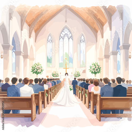 Bride Walking Down the Aisle in a Beautiful Church Ceremony
