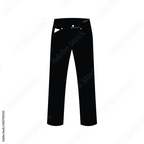 Stylized Icon of Classic Black Trousers with Pockets and Button Details, Black trousers silhouette vector illustration