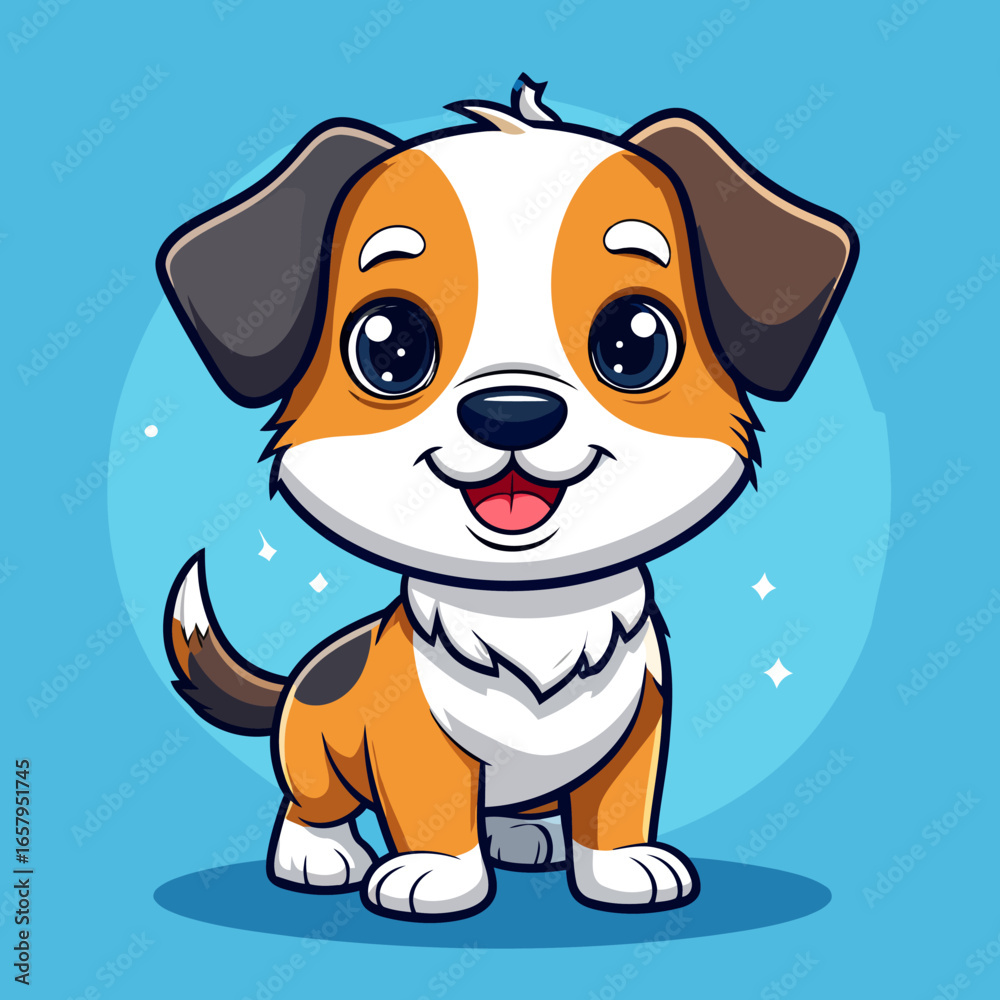 Fototapeta premium Adorable Cartoon Puppy with Big Expressive Eyes and Tri-Color Fur