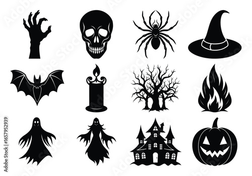 Halloween Vector Silhouettes Spooky Icons for Festive Designs and Decorations