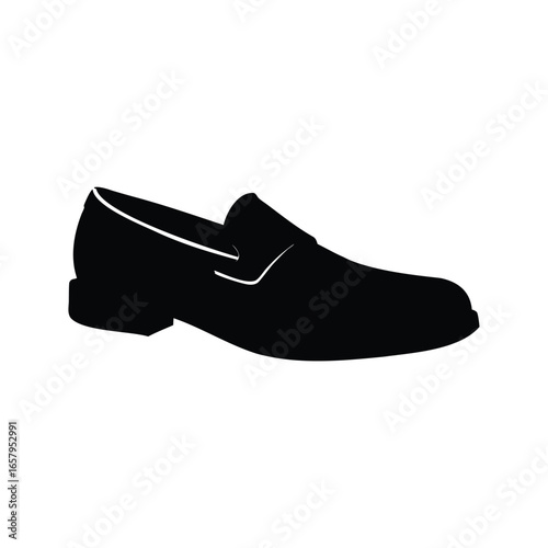 Silhouette of a black leather loafer shoe, representing formal fashion apparel, Black loafer silhouette vector illustration