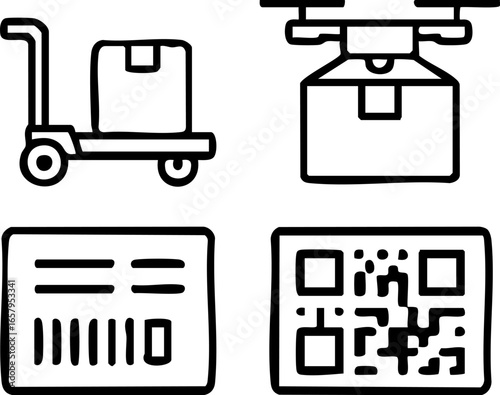 Delivery Methods Hand Truck Drone Barcode QR Code.