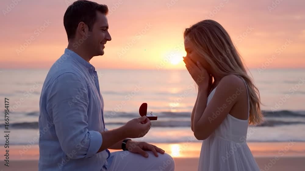 Demande en mariage romantique au coucher du soleil