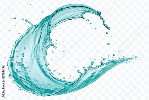 realistic 3d smooth and clean water splash in mid air cut and curve style isolated on transparent background	