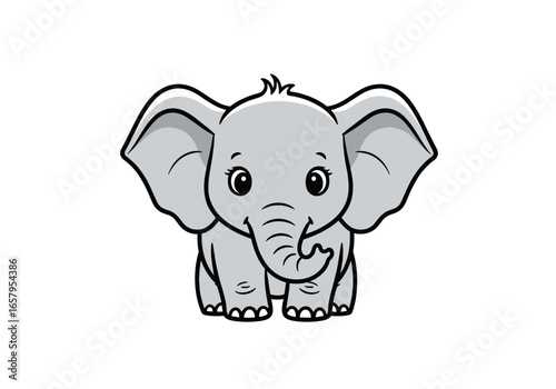 Adorable baby elephant with big ears and trunk cartoon character animal illustration