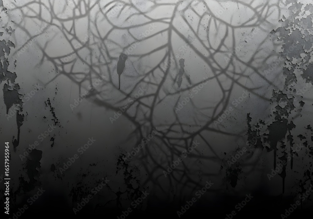 Obraz premium Eerie shadows of bare branches against a textured wall, evoking a feeling of mystery and dread