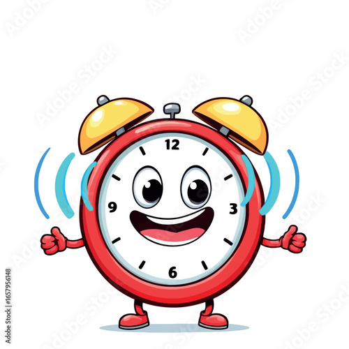 Vsai red alarm clock waking up and giving thumbs up