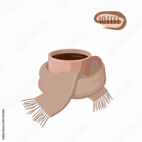Cozy Coffee Cup Wrapped in a Warm Beige Scarf Illustration