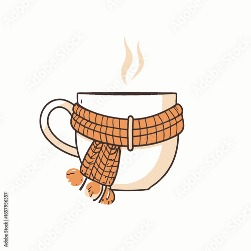 Cozy White Mug Wrapped in Orange Scarf with Steam