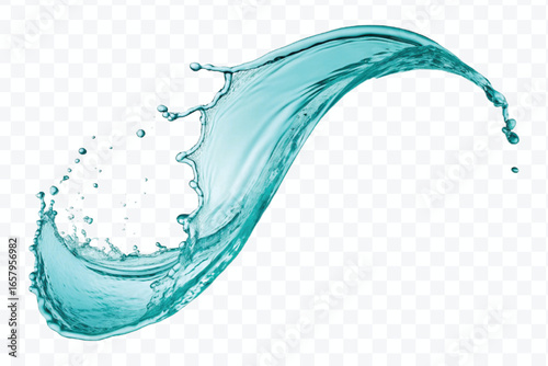 realistic 3d smooth and clean water splash in mid air cut and curve style isolated on transparent background	