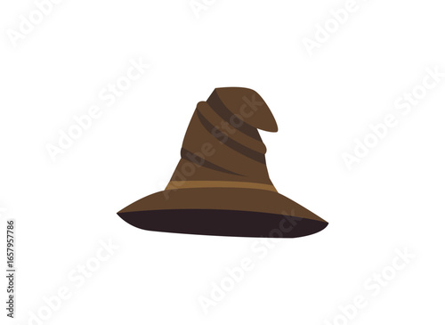 mage pointy hat witch brown leather halloween wizard emoji symbol sign icon vector illustration isolated flat