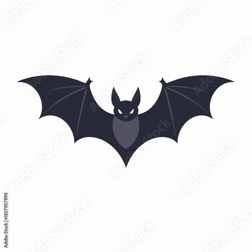 Dark Gray Cartoon Bat with Spread Wings, Front View