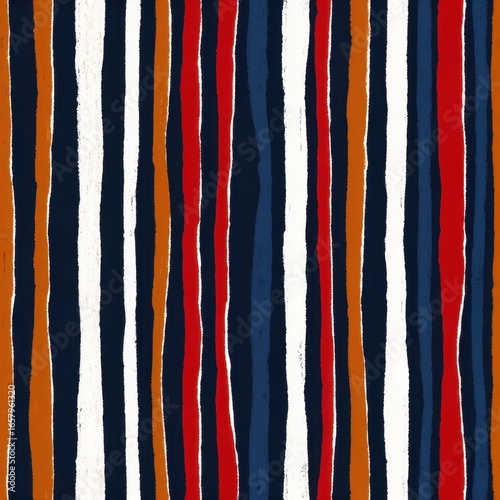 Vibrant Vertical Stripes Pattern in Navy, Red, and Orange Abstract Design.