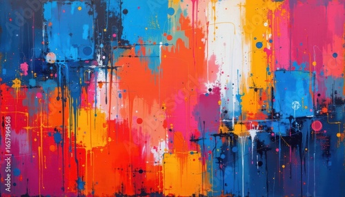 vibrant abstract painting with blue subject and copy space for photo use.