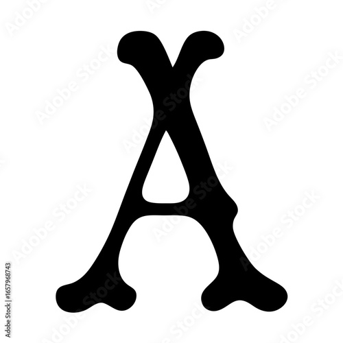 An extravagant A letter with rounded curves in a bold black silhouette