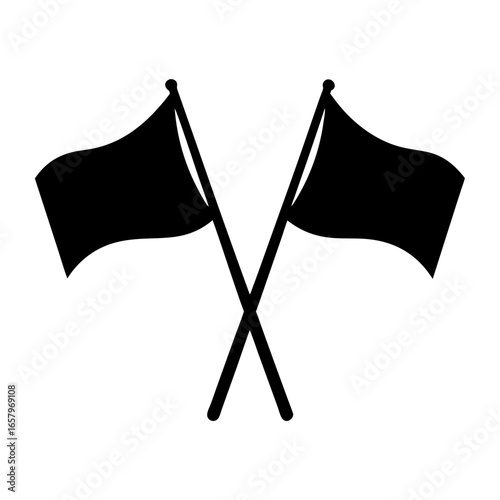 Two black flags crossed, indicating mourning, surrender, or no quarter given