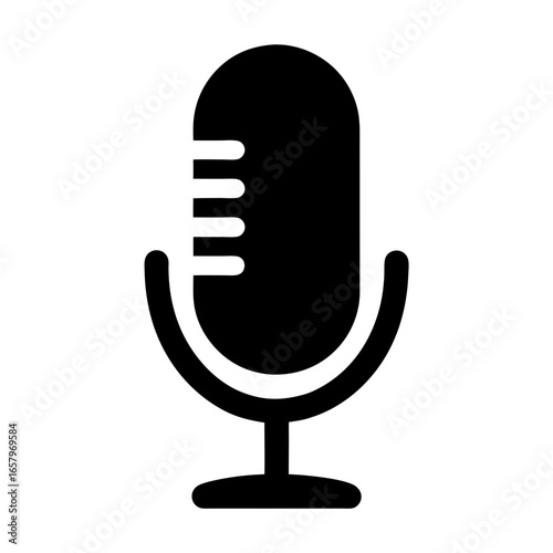 Simple black and white retro microphone icon for media recording