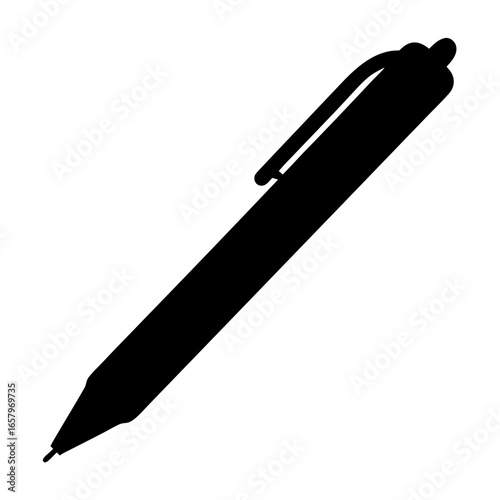 Black Silhouette Image of a Click Pen with Clip and Button Top