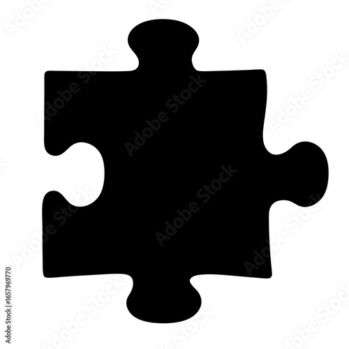 Single black jigsaw puzzle piece symbolizing connection, completion and problem solving