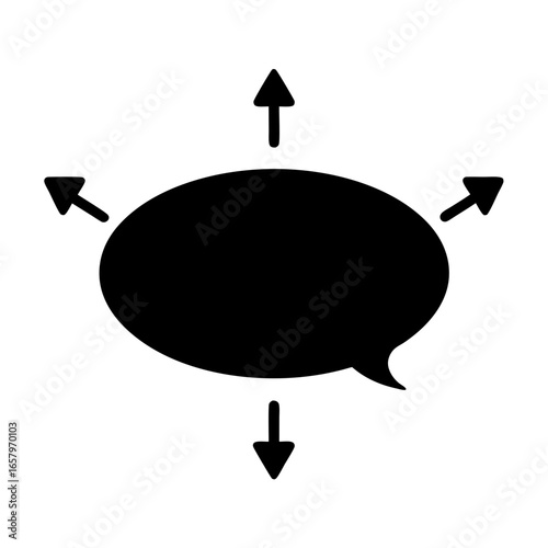 Speech bubble with arrows showing communication directions, an abstract concept