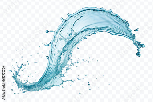 realistic 3d smooth and clean water splash in mid air cut and curve style isolated on transparent background	