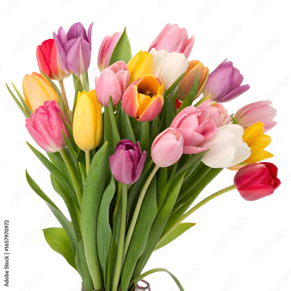 Fototapeta premium Vibrant multicolored spring tulip flowers, fresh and blooming.