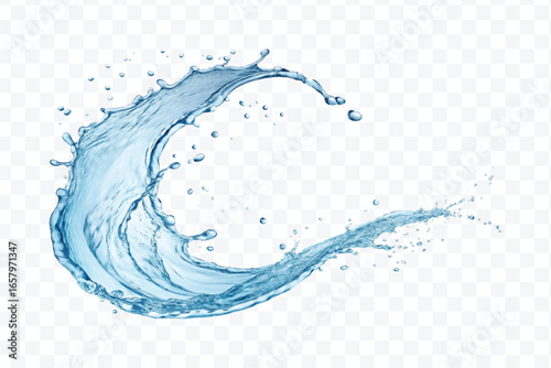 realistic 3d smooth and clean water splash in mid air cut and curve style isolated on transparent background	