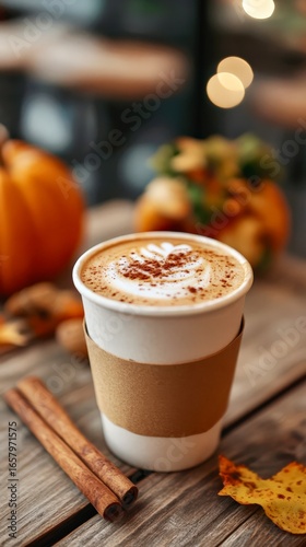 Cozy pumpkin spice latte coffee shop autumn seasonal warm tasty beverage